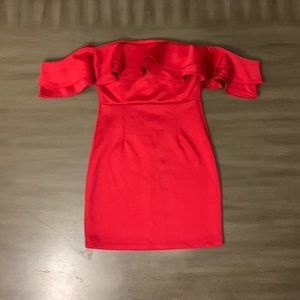 Red off the shoulder mini dress